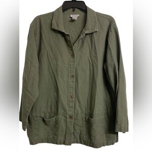 Jennifer‎ Moore L Lightweight Coastal Linen Cotton Jacket Green